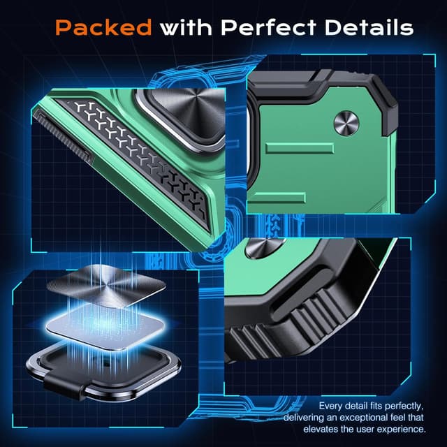 Detalle de Anqrp Armor Handyhülle für iPhone 15 mit Ringhalter und Stoßschutz (Dunkelgrün)