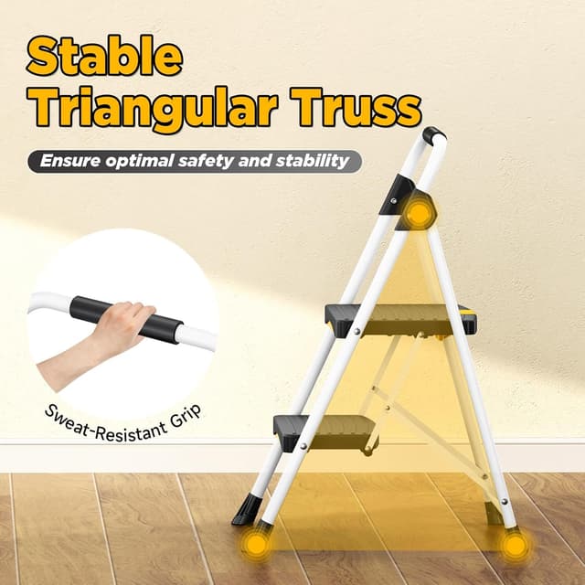 Detalle de Urackify 2-Step Folding Steel Step Ladder with Safety Lock & Handrail (150 kg capacity)