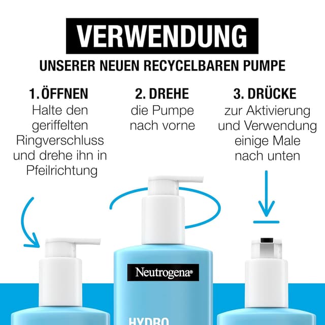 Detalle de Neutrogena Hydro Boost Bodylotion Gel (3×250 ml) – ultra-leichte Körperlotion mit 17% Glycerin & Hyaluronsäure
