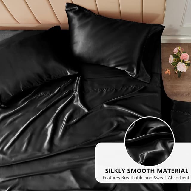 Detalle de CozyLux Satin Sheets Queen Set 4pc