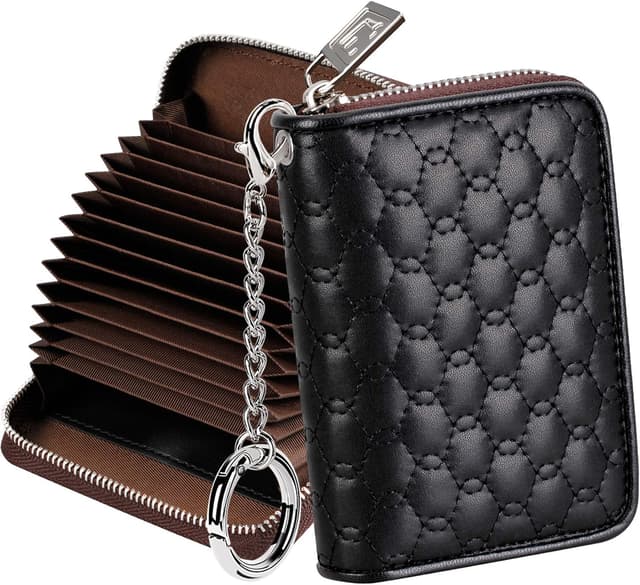 Detalle de FurArt Credit Card Wallet with Zipper, RFID Blocking & Keychain (Compact Card Case)