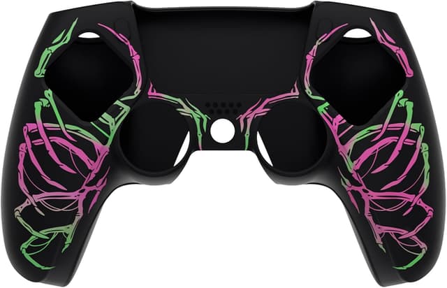 Detalle 2 de playvital Pure Series Anti-Slip Silicone Cover Skin for PS5 Controller (Thumb Grip Caps) – Carving Skull Pink & Green