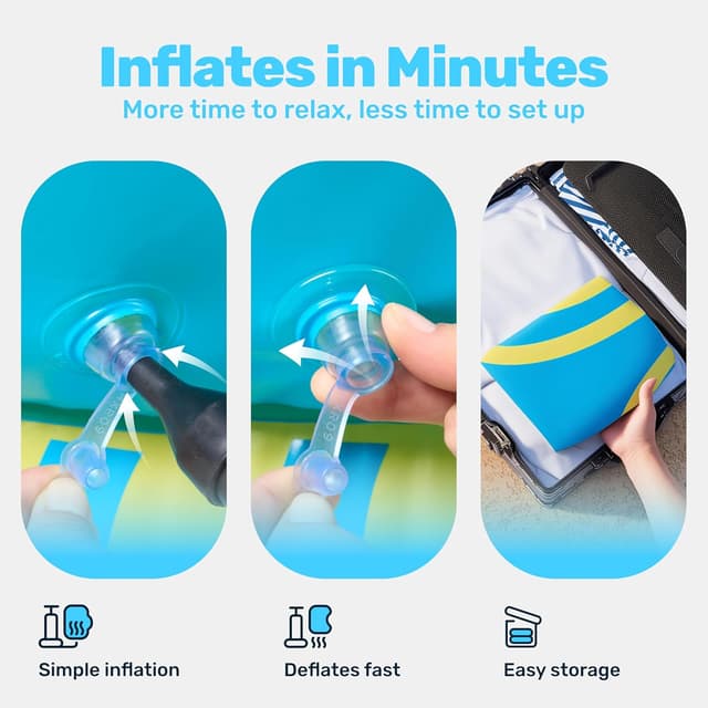 Detalle de Sloosh Inflatable Pool Chair Lounger (42" x 24") – Blue/Green pool lilo with backrest and cup holder