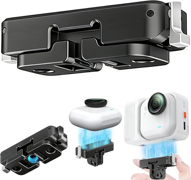 Detalle de Honbobo Magnetic Mount for Insta360 GO Ultra quick-release aluminium adapter (two-claw + 1/4” connector)