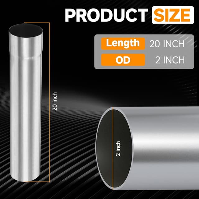 Detalle de A-KARCK 2" OD Straight Mandrel Exhaust Pipe (Stainless Steel, 20" Length) for Custom Exhaust Builds