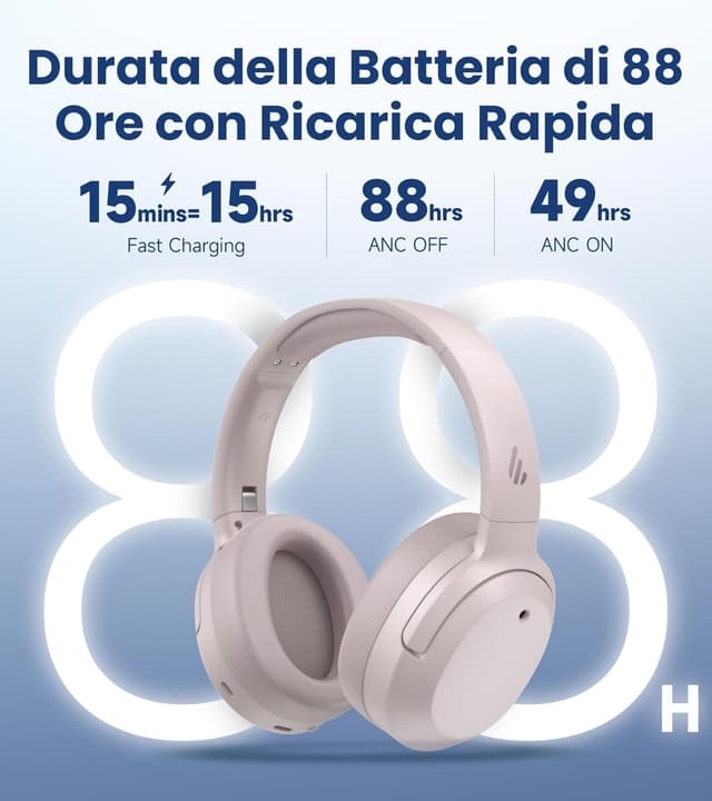 Detalle de Edifier W820NB Plus Gen 2: cuffie wireless over-ear con ANC fino a -49 dB, LDAC e chiamate con IA (rosa fumoso)