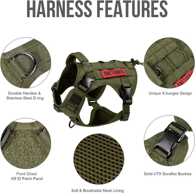 Detalle de OneTigris Tactical Dog Harness Vest (No-Pull) with Hook & Loop Panels, Adjustable Vest Harness – S, Green
