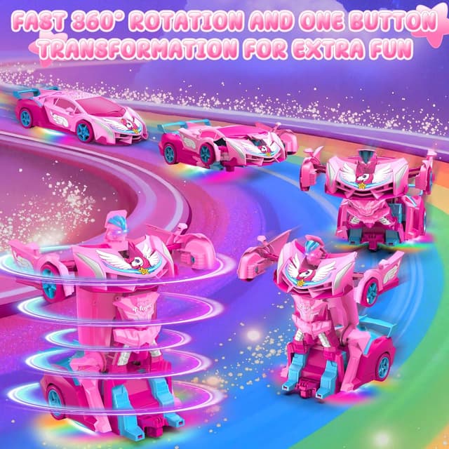 Detalle 2 de Unicorn 2.4GHz Remote Control Transform Cars with LED Lights (2-in-1) – one-button deformation & fast 360° rotation RC toy