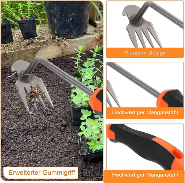 Detalle 2 de MOKIDO Unkrautstecher mit 4 Zähnen und Stiel – manuelles Unkrautentferner-Gerät für enge Zwischenräume