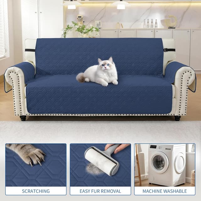 Detalle de YSTELLAA Copripoltrona 1 posto con braccioli Blu Berlino, impermeabile e antiscivolo con tasche laterali