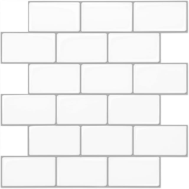 Detalle de Art3d 12x12 Stick on Tiles (10-Pack) shiny white peel-and-stick subway backsplash tiles