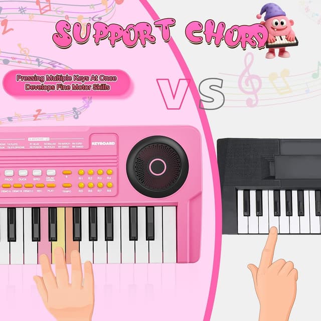 Detalle 2 de Upgraded Kids Piano Keyboard (37 Keys) with Mini Microphone, Pink