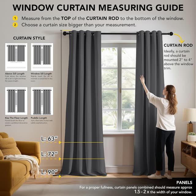 Detalle 2 de Deconovo Blackout Eyelet Curtains (2 Panels) in Dark Grey – Thermal, Energy Saving, Ready to Hang, W90 x L84