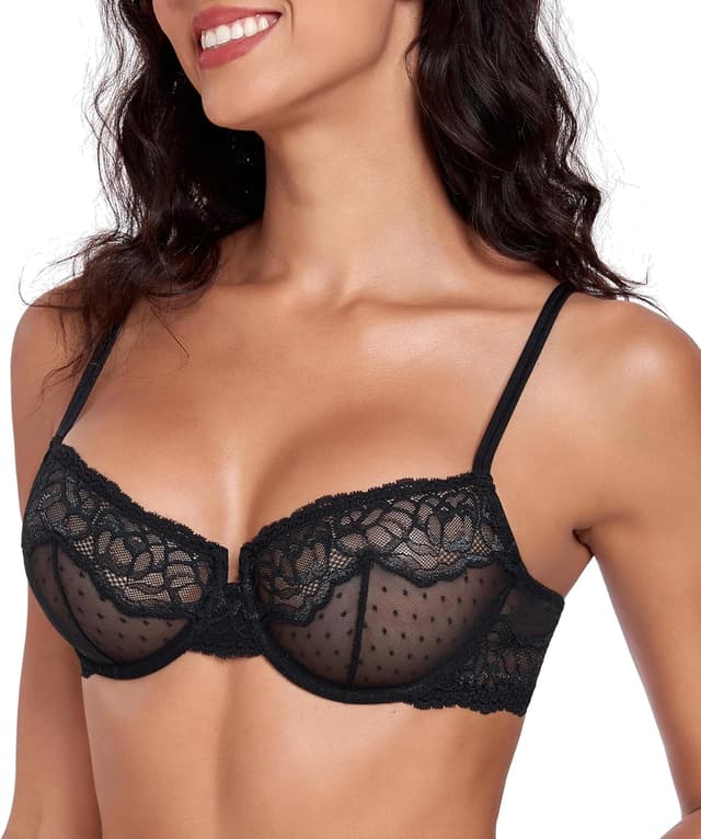 Detalle 2 de Lemorosy Soutien-gorge balconnet push-up à dentelle fleur, armature