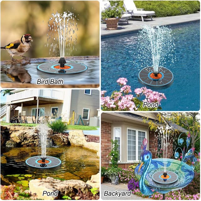 Detalle 2 de Yzert 3.5W Solar Fountain with Flower: solar-powered bird bath fountain with 7 nozzles