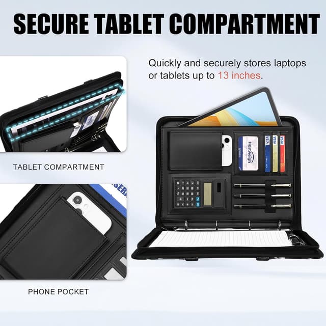 Thumbnail 6 de Leathario A4 Portfolio Folder with Handle (Vegan Leather) and 4-Ring Document Holder