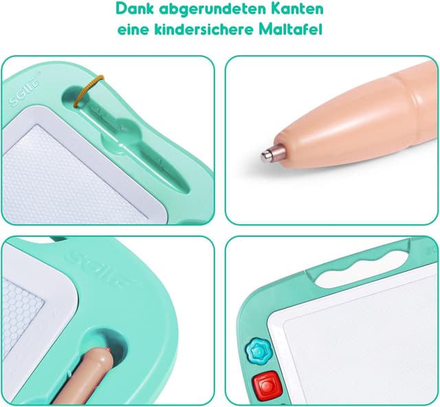 Detalle 2 de SGILE große magnetische Maltafel „Zaubertafel“ für Kinder ab 2 Jahren, 42 × 32 cm (grün), inkl. Stift & 4 Stempeln