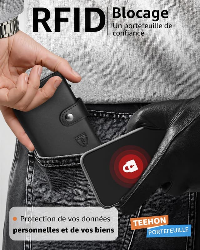 Thumbnail 3 de TEEHON Portefeuille RFID compact 10,5 cm đ
