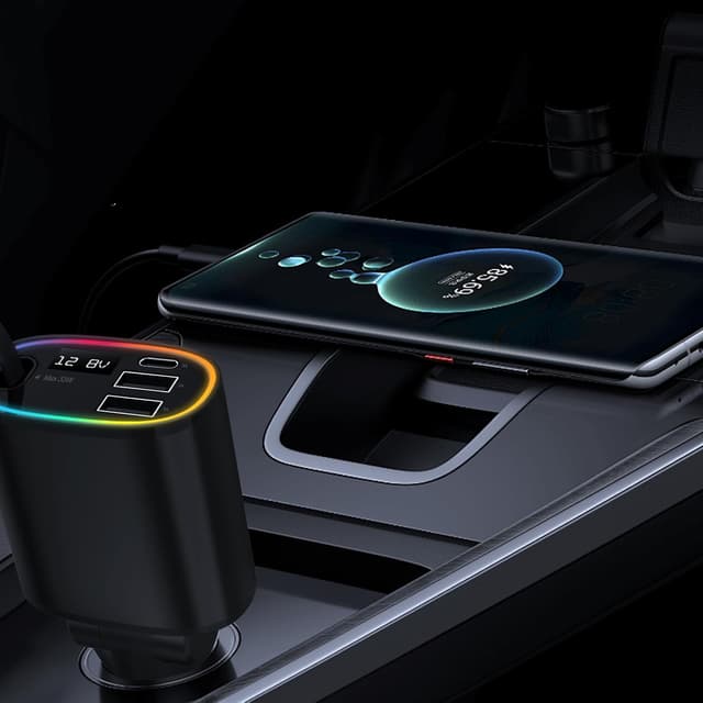 Thumbnail 6 de Retractable 78W Car Charger (4-in-1) with PD 3.0, Retractable Type‑C Cable and RGB Light