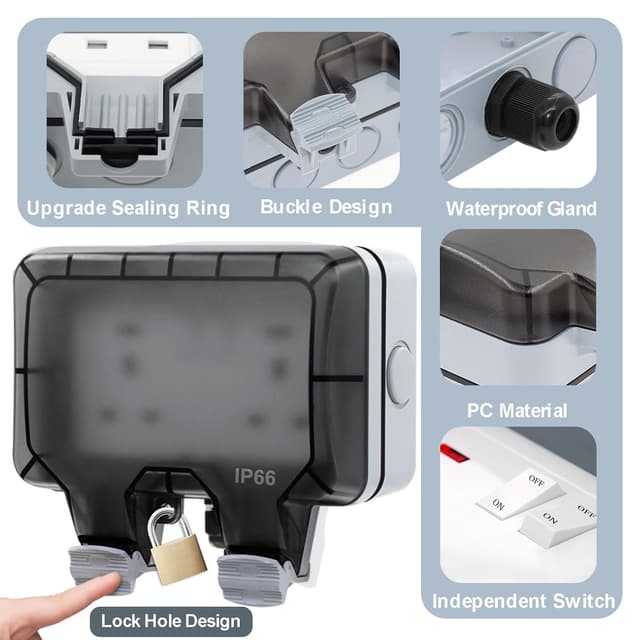 Detalle de Weatherproof Double Outdoor Socket IP66 13Amp