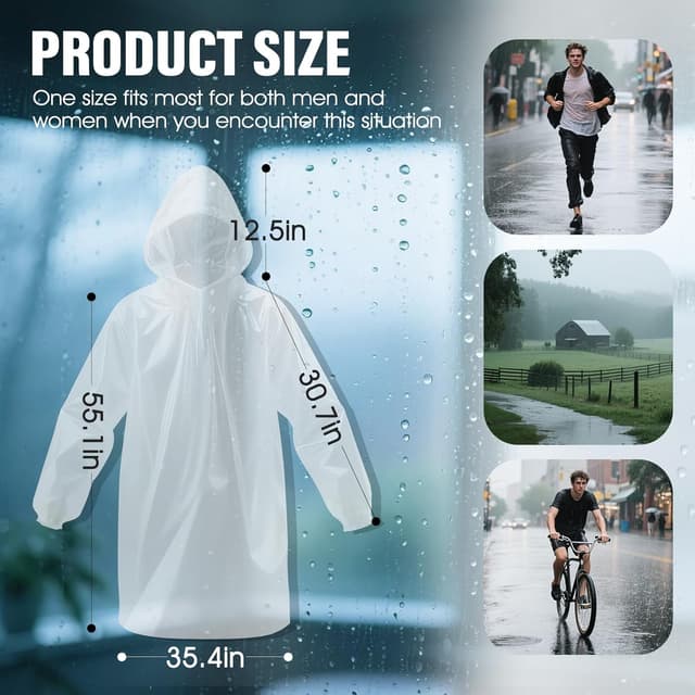Detalle 1 de Chyaya 3/5/6 Pack Disposable Rain Ponchos (Waterproof, Hood & Elastic Cuffs) – Transparent Adult Ponchos