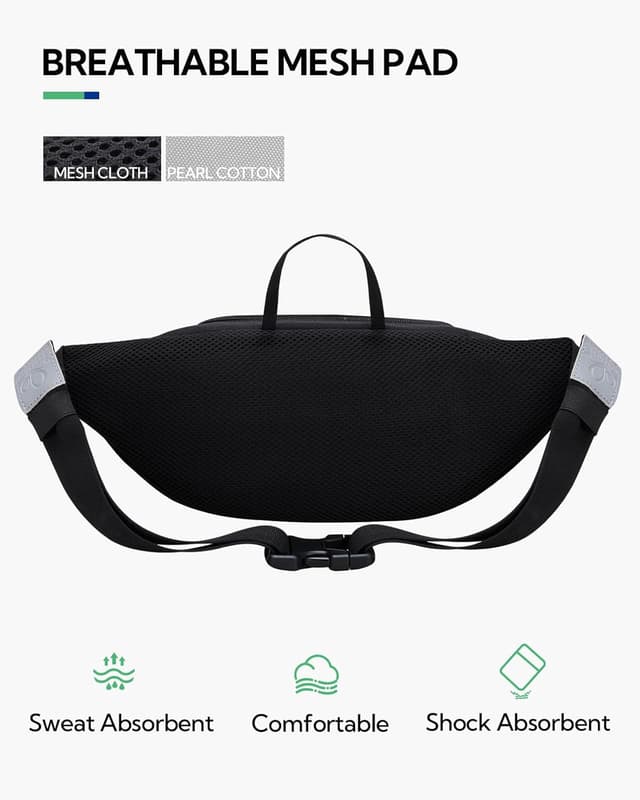 Detalle 2 de WATERFLY Bauchtasche/Gürteltasche für Damen & Herren – Sport-Hüfttasche zum Laufen, Fitness und Wandern (Schwarz)