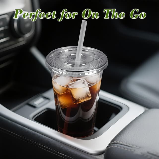 Detalle 2 de Ginkgo 32 oz Clear Plastic To-Go Cups with Lids and Jumbo Straws (50 Pack)