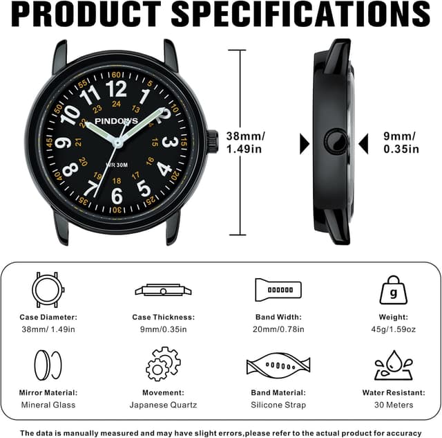 Thumbnail 4 de PINDOWS Analoge Quarzarmbanduhr Silikon 34 mm