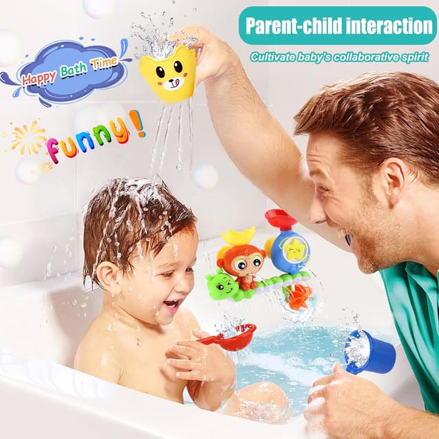 Detalle de Toddler Bath Toys Waterfall Monkey Spinning Gear Set for Ages 1–3 (with Suction Cups and Cups)