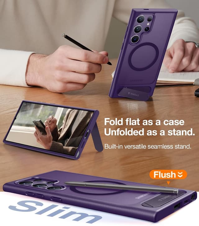 Detalle de TORRAS Strong Magnetic & Seamless Stand for Samsung Galaxy S24 Ultra Case (MagSafe fit, purple edge)