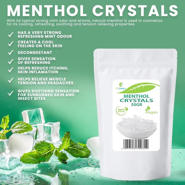 Detalle de Cristalli di mentolo 50 g: ingrediente naturale per formule cosmetiche, gel e accessori per sauna
