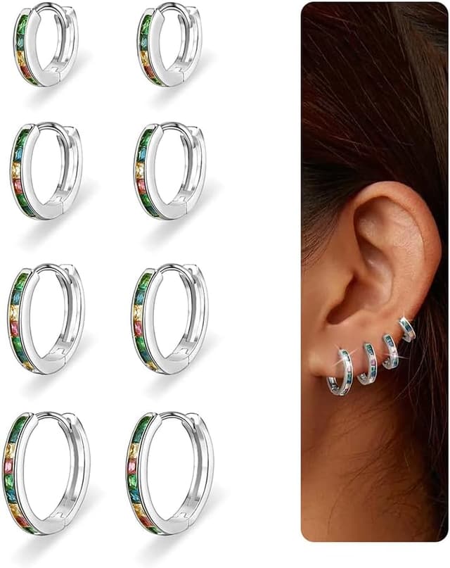 Detalle 2 de Nelytiya 4 Paar Creolen Set aus 925 Silber – kleine Creolen Silber 925 (6/8/10/12 mm), hypoallergen