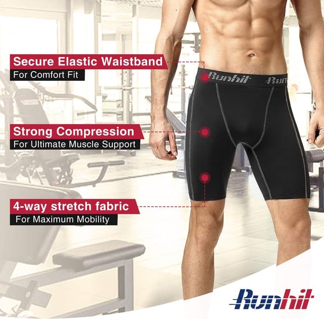 Detalle de Runhit 3 Pack Compression Shorts for Men – Sports Base Layer Spandex Cycling Shorts
