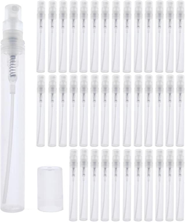 Detalle de ZHIYE 40 x 5ml Mini Spray Atomiser Bottles for Travel (Clear Fine Mist Refillable)