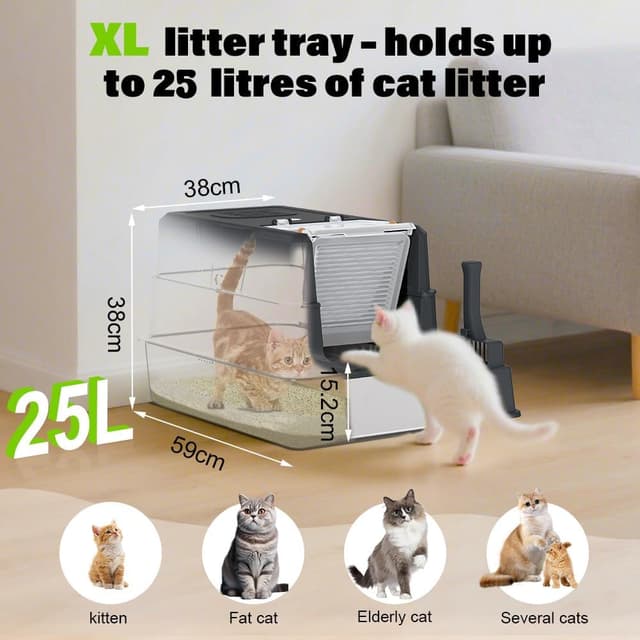 Detalle de SZEE Stainless Steel Cat Litter Tray with Lid (Black) — spacious, easy-clean litter box for odour control