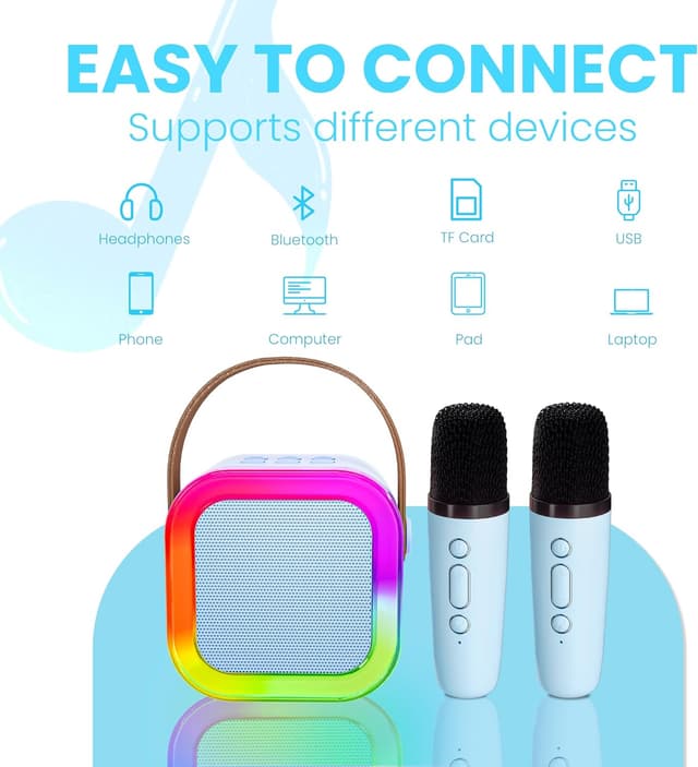 Thumbnail 5 de Ankuka Karaoke Infantil Bluetooth con 2 Micrófonos y Luces 🎤