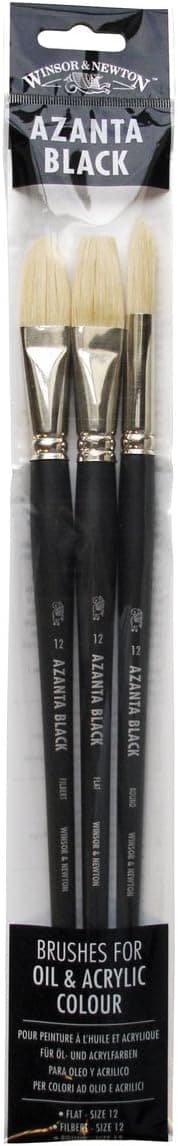 Detalle de Winsor & Newton Azanta Black 5690660 Naturborstenpinsel (Schweineborste) für Öl- & Acrylfarben – 3er-Set