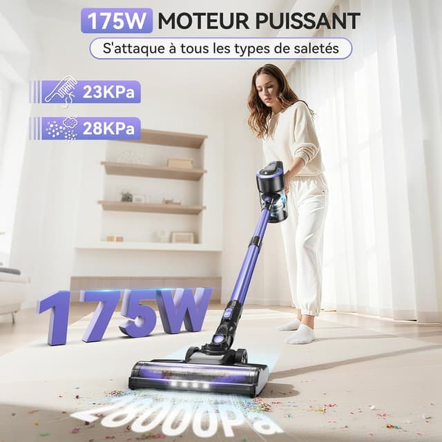 Detalle 2 de Ziaggnar Aspirateur balai sans fil 6 en 1 (autonomie 55 min, 2 vitesses) pour poils d’animaux