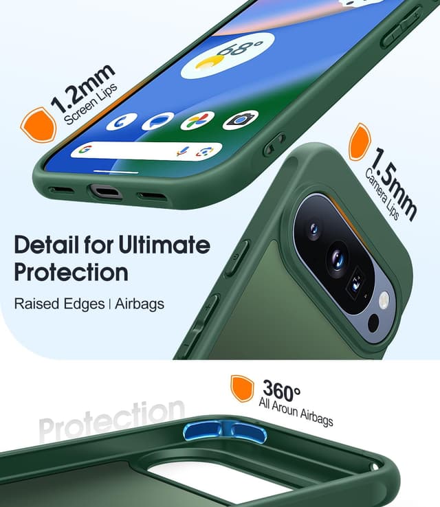 Detalle de JAME for Google Pixel 10 / Pixel 10 Pro Case (Green) with 2 Pack Screen Protector