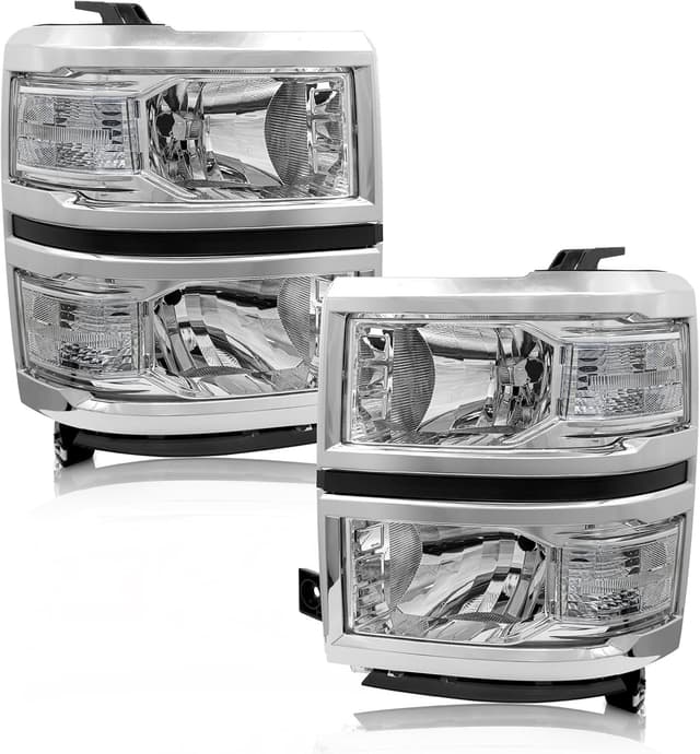 Detalle de ADCARLIGHTS Headlight Assembly Pair for 2014–2015 Chevy Silverado 1500 (Chrome Housing, Clear Reflector) — Left & Right, W/O Bulbs