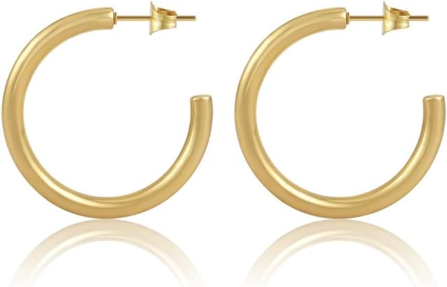 Detalle de Goldene 18-Karat Creolen (28 mm) aus Edelstahl – wasserfest für Damen