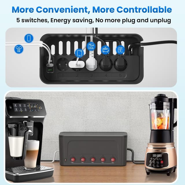 Thumbnail 2 de Scatola Porta Cavi con Ciabatta Multipresa 5 Prese Nero