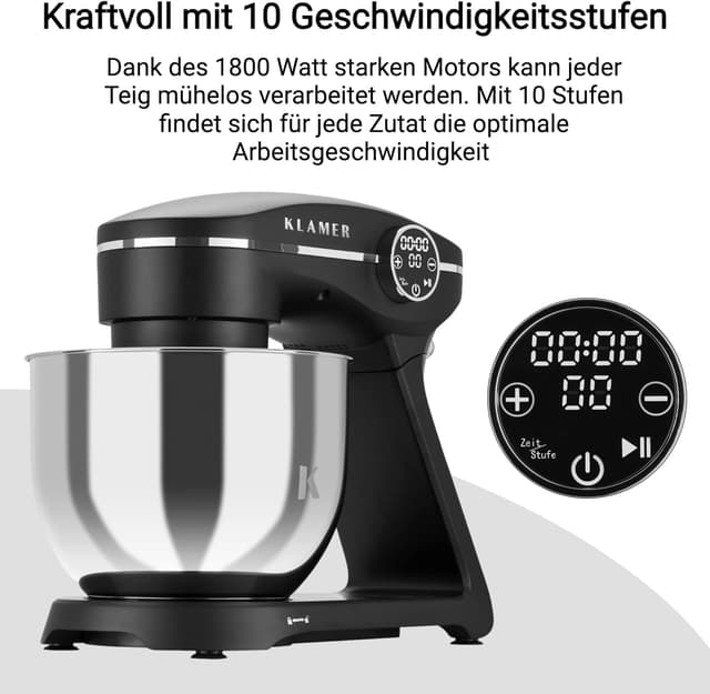 Detalle 2 de KLAMER Küchenmaschine 1800W mit 6 l Schüssel