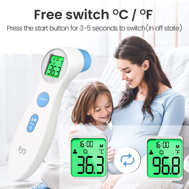 Detalle 2 de Kontaktloses Infrarot-Stirnthermometer für Babys, Kinder & Erwachsene – digitales Fieberthermometer mit Fieberalarm (weiß)