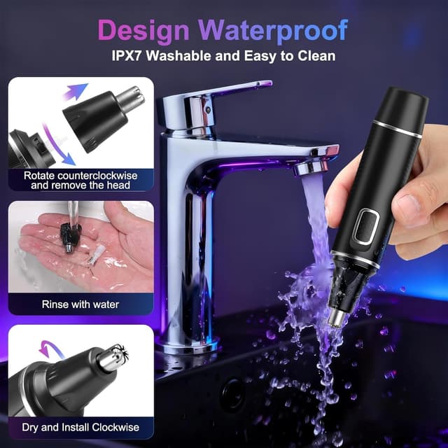 Detalle de AREYZIN Nose Hair Trimmer for Men (Rechargeable 2-in-1 Ear & Nose Groomer, IPX7) — Black