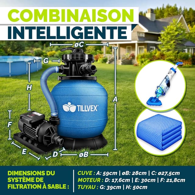 Detalle 2 de Système de filtre à sable tillvex® 7.900 L/h avec 400 g de boules de filtration, indicateur de pression et vannes 7 fonctions