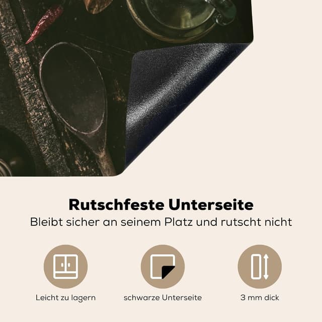 Detalle de KitchenYeah Herdabdeckplatte Einteilig für Ceranfeld – Fotodruck „Kräuter/Gewürze“ (81x52 cm), Braun
