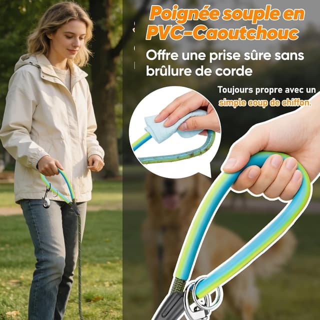 Detalle de Aystkniet longe pour chien avec crochets pivotants aux deux extrémités, 5 m (corde verte armée, 8 mm)