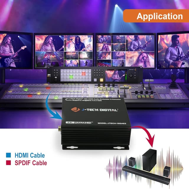 Detalle de J-Tech Digital JTECH-18GAE2 HDMI Audio Extractor/Embedder (4K 60Hz, SPDIF + 3.5mm) with HDR10, HDCP 2.2 support