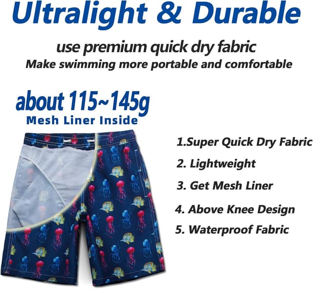 Detalle 2 de MEILONGER Badehose für Jungen – Badeshorts mit Netzfutter, Taschen und Tunnelzug
